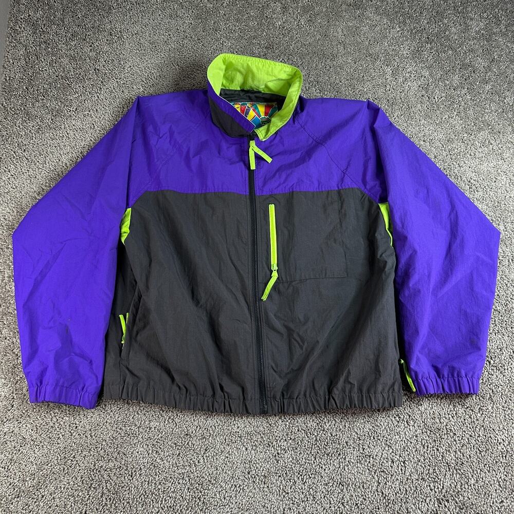 VTG Yukon Trail Sportif Du Jour Jacket Mens L Black Purple Colorblock Windbreak